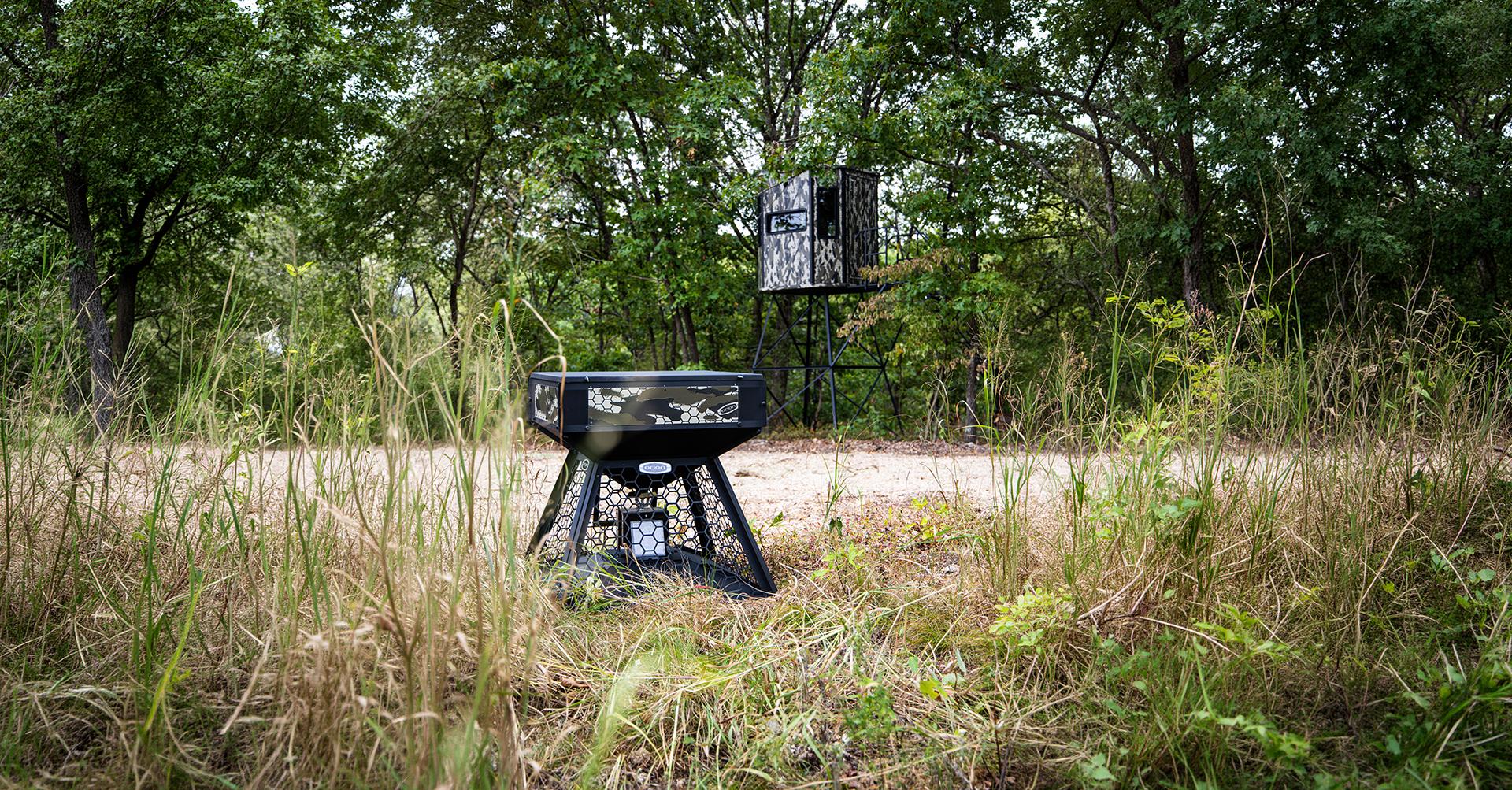 feeder with blind in the background 