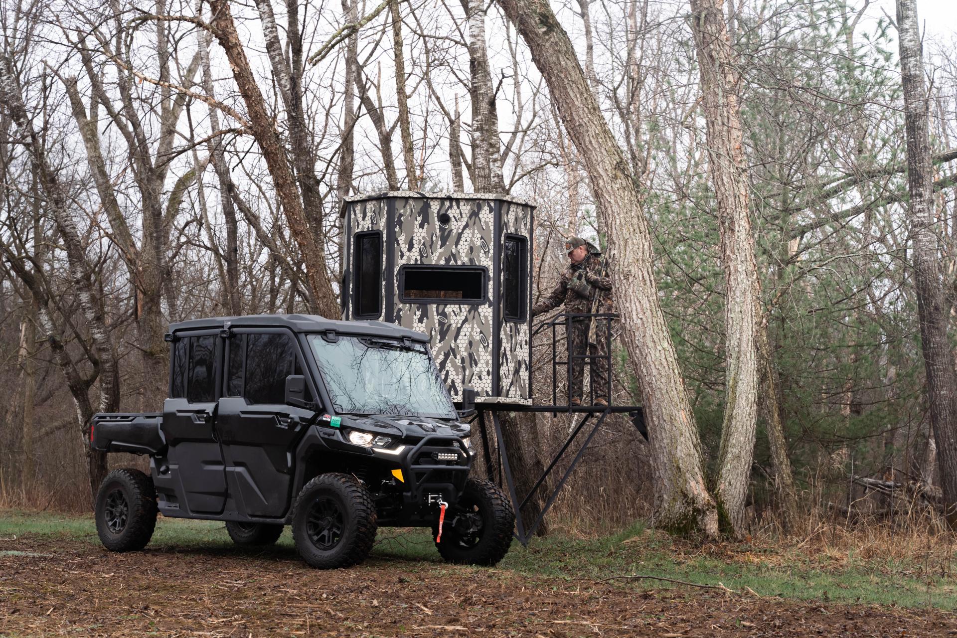 UTV in front of hunting blind